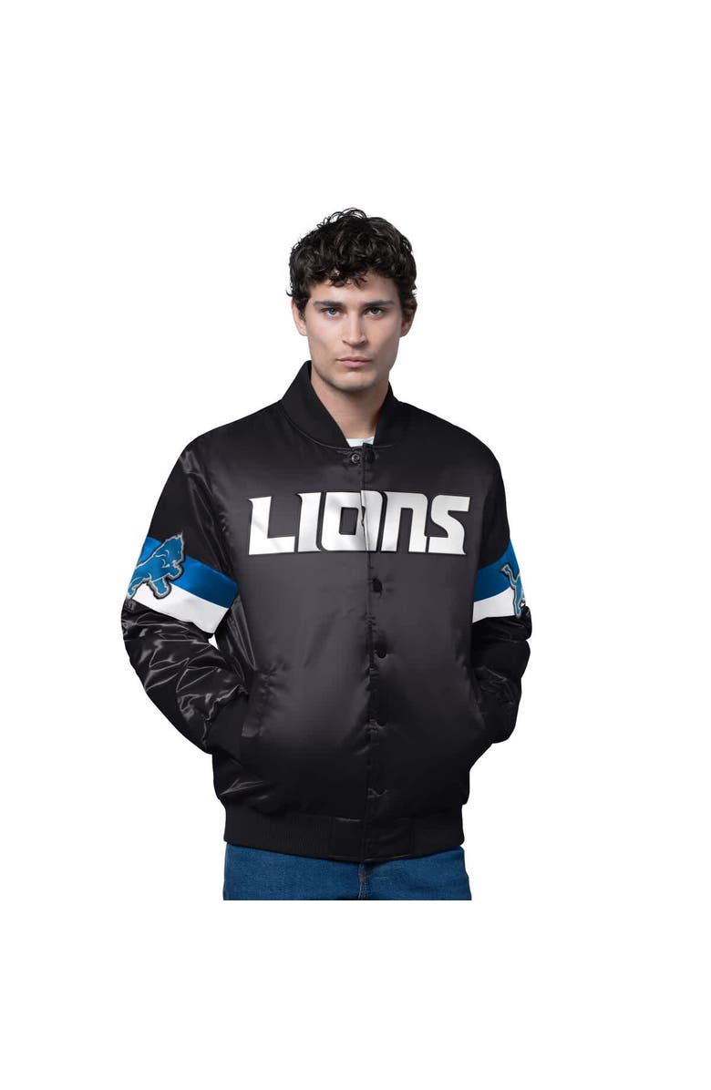 STARTER Men's Starter Black Detroit Lions Triple Option Full-Snap Varsity Jacket, Main, color, Black