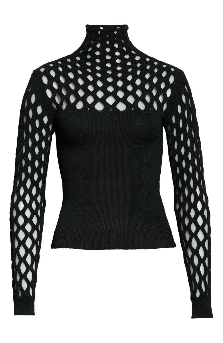 Valentino Net Mock Neck Sweater, Alternate, color, Nero