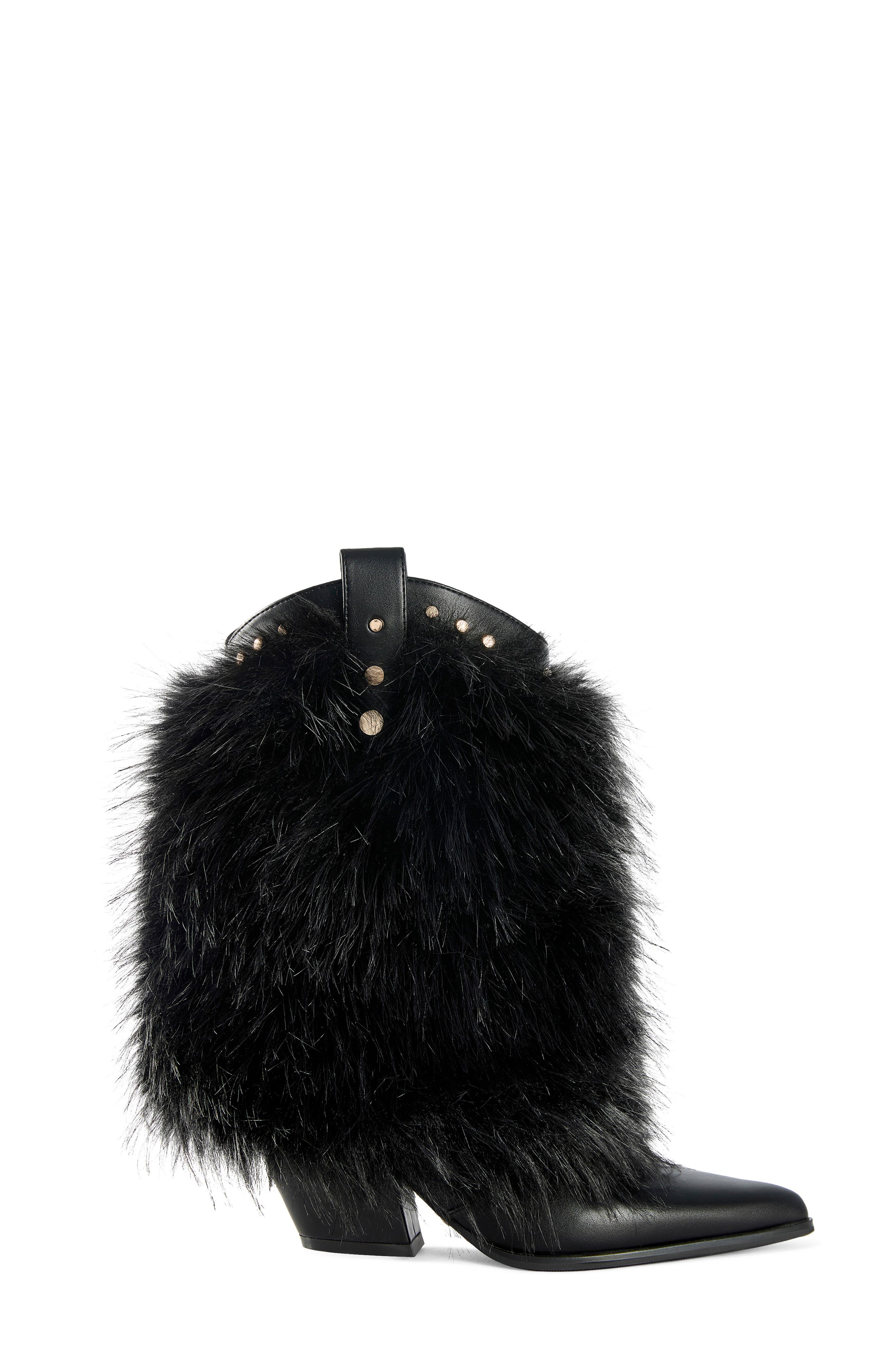 Violetta Faux Fur Western Boot, Alternate, color, BLACK