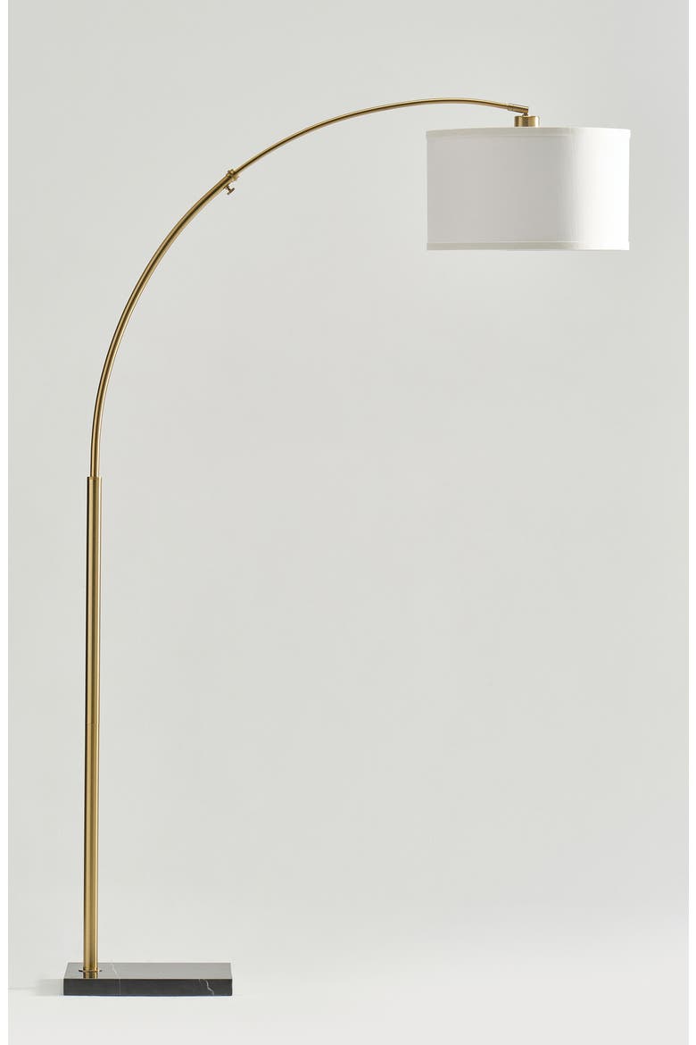 Logan 76" Modern Extendable LED Floor Lamp with Fabric Drum Shade, Bulb Included, Alternate, color, ANTIQUE BRASS