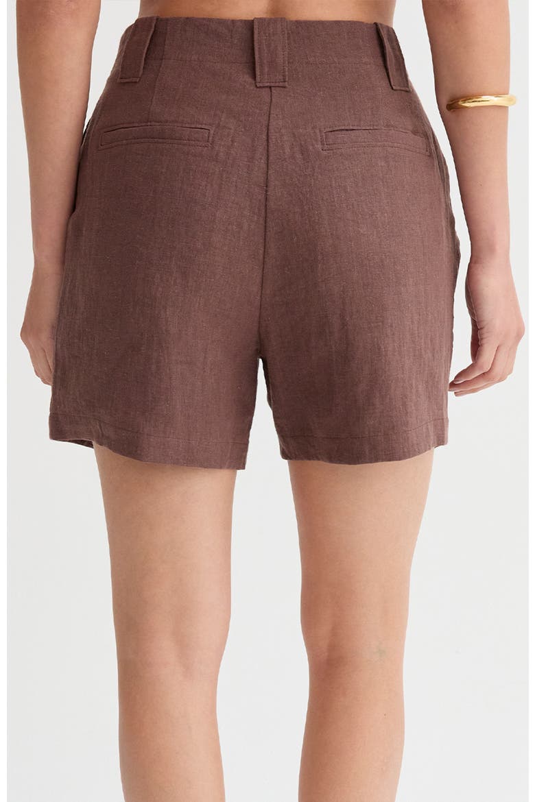 Pleated Linen Shorts, Alternate, color, Brown