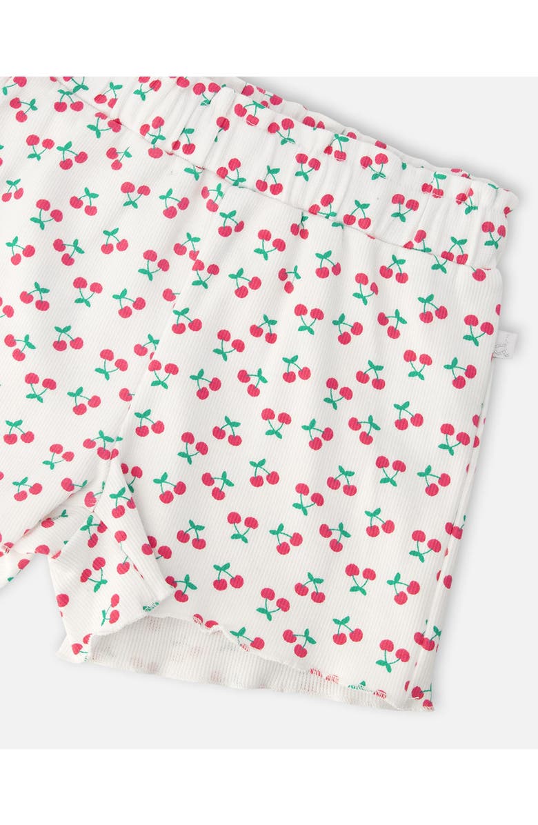Deux par Deux Elastic Waist Rib Cherries Shorts, Alternate, color, White With Cherry Print
