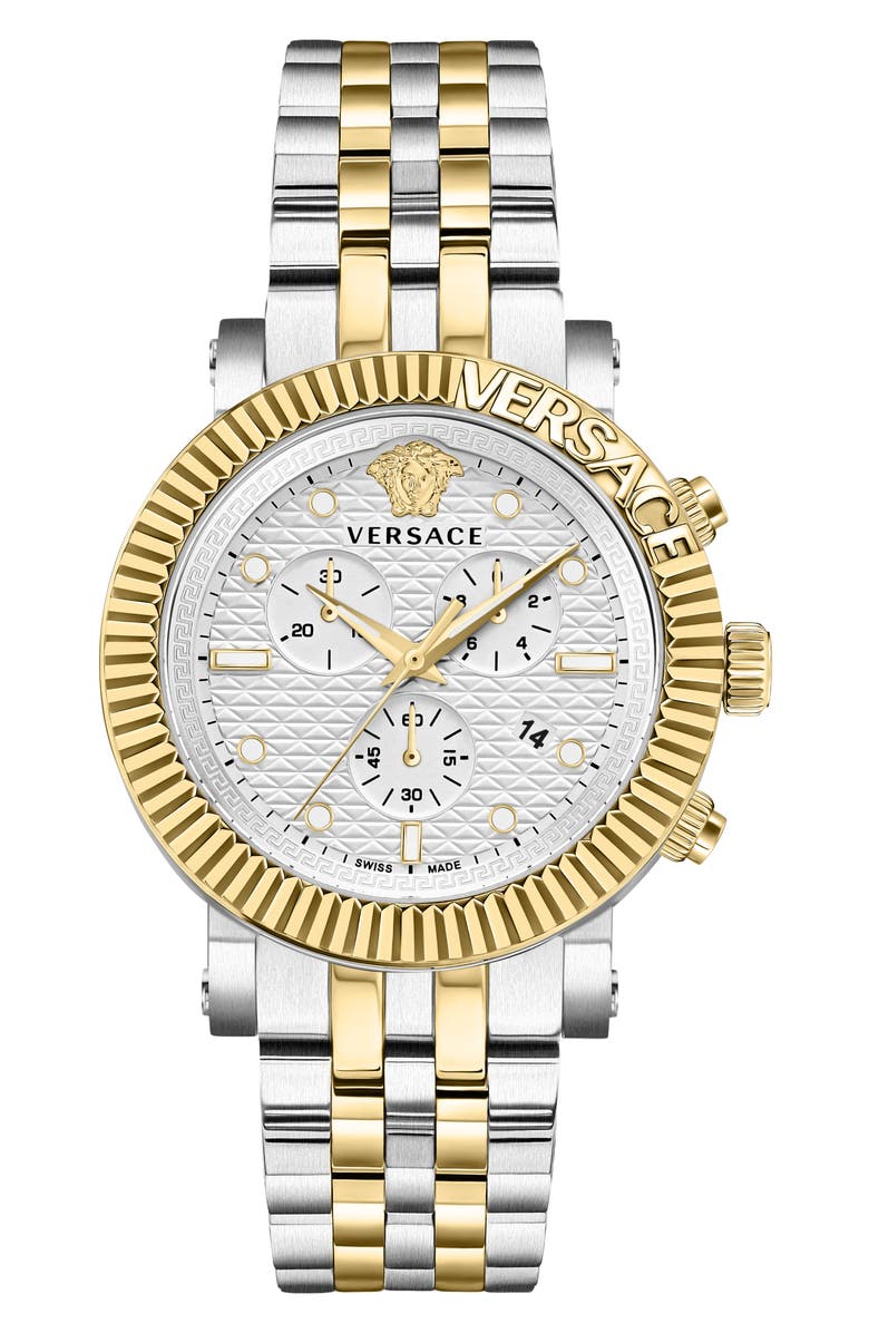 Versace V-Chronograph Classic Bracelet Watch, 45mm, Main, color, Two Tone