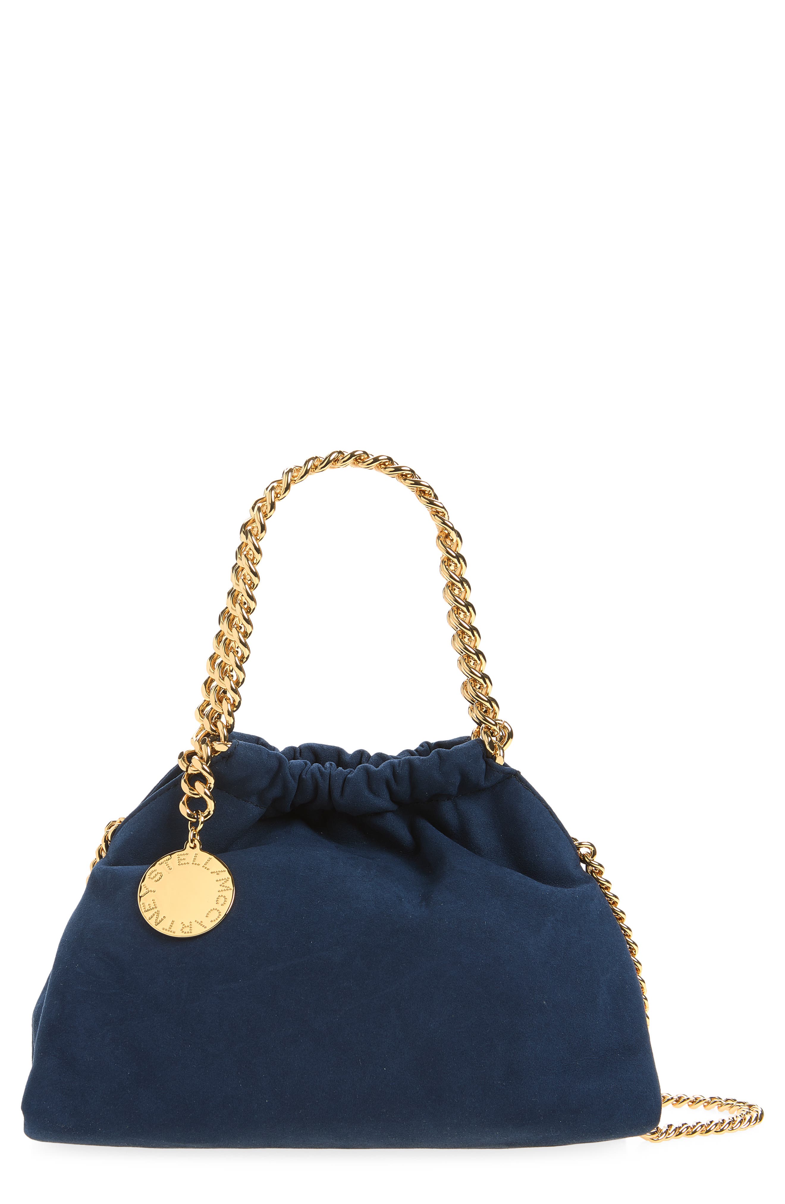 Mini Falabella Faux Suede Drawstring Bag, Main, color, NAVY