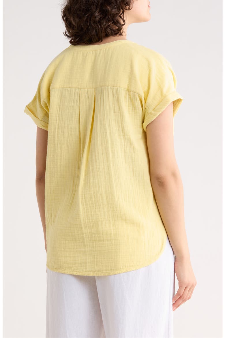 Cotton Gauze Henley Top, Alternate, color, YELLOW MELLOW