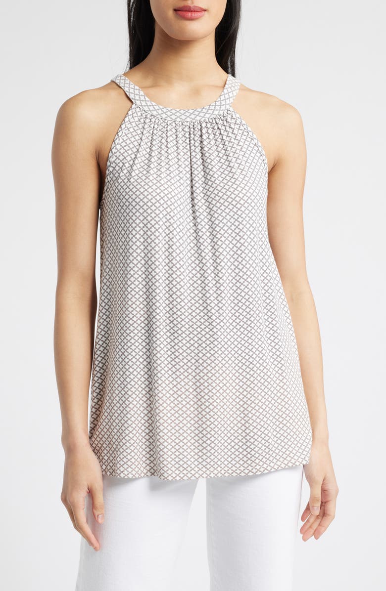Loveappella Tile Print Knit Tank, Main, color, Grey Tile