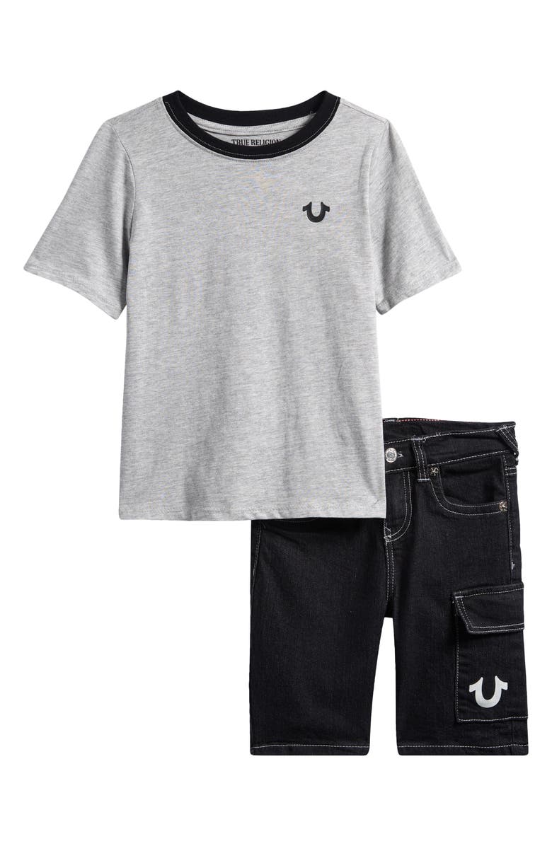 True Religion Kids' Logo Ringer T-Shirt & Cargo Shorts, Main, color, 
