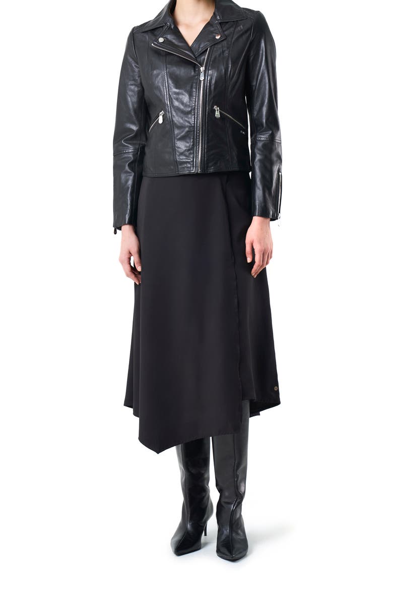 Island Leather Biker Jacket With Zippers, Alternate, color, Black