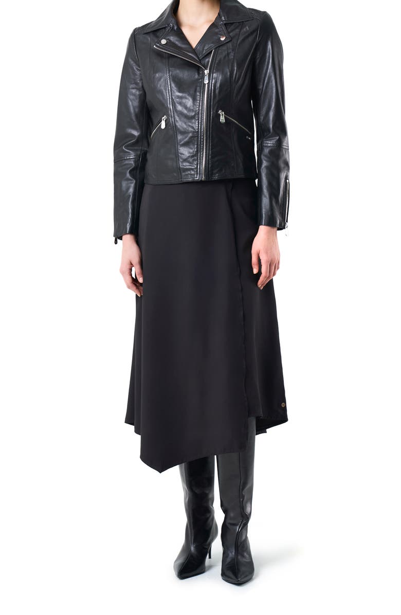 Velez Biker Leather Jacket With Epaulets, Alternate, color, Black