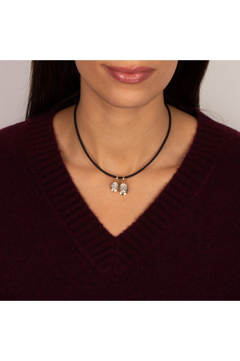 Lab Grown Diamond Oval Bezel Leather Chain Necklace 14K, Alternate, color, Black - 3 Carat