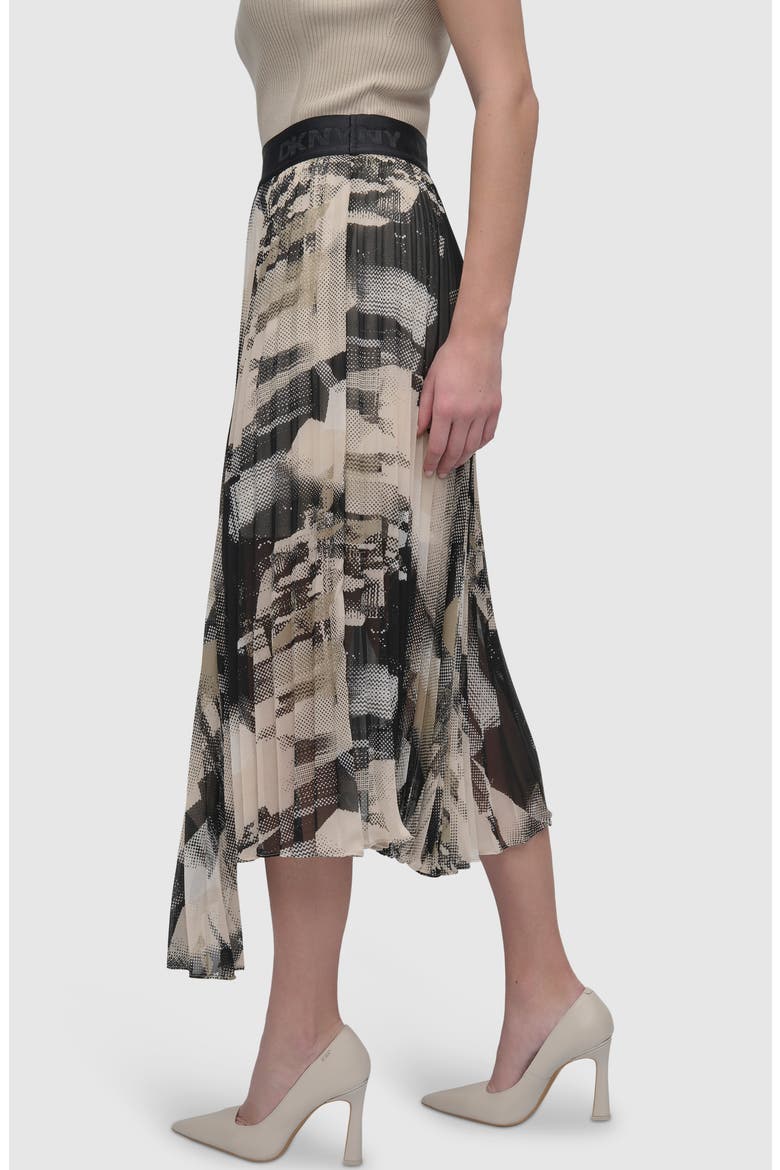 Print Pleated Asymmetric Midi Skirt, Alternate, color, GREY