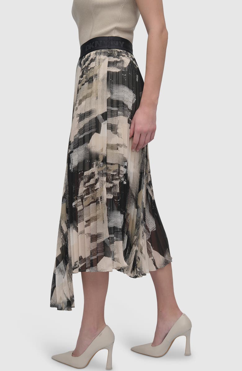 DKNY Print Pleated Asymmetric Midi Skirt, Alternate, color, Grey