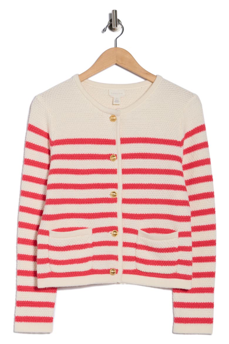Stripe Sweater Jacket, Alternate, color, IVORY- RED REGGIE STRIPE