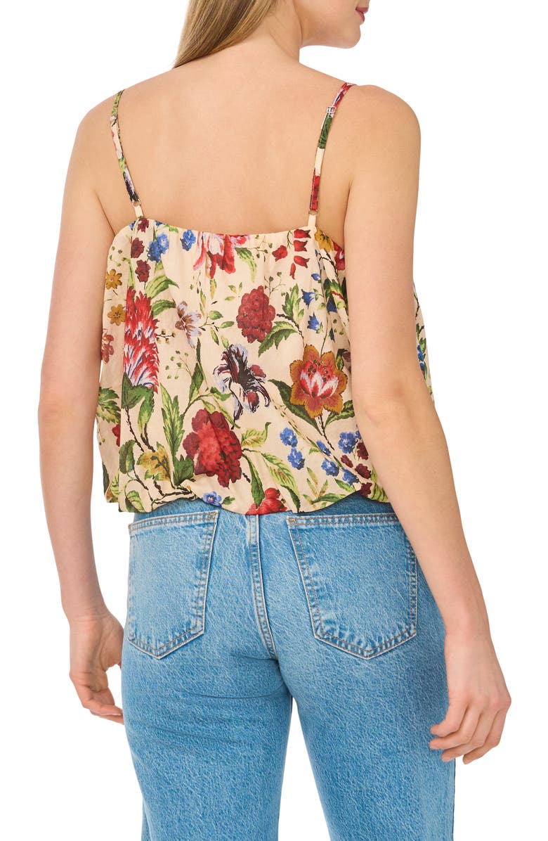 CeCe Floral Beaded Bubble Hem Top, Alternate, color, Tan Multi