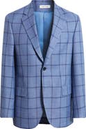 Peter Millar Flynn Classic Fit Blue Windowpane Check Wool Blend Sport Coat