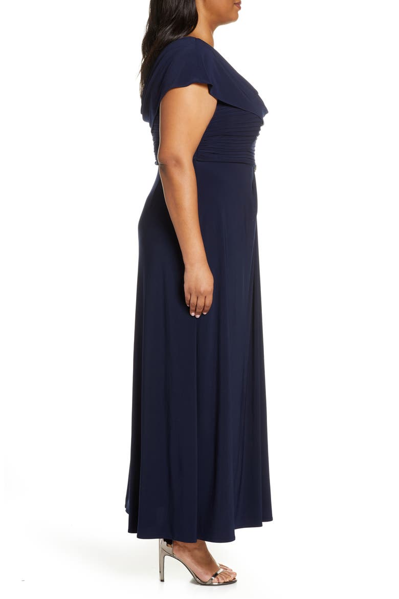 Cowl Neck Beaded Waist Gown, Alternate, color, NAVY