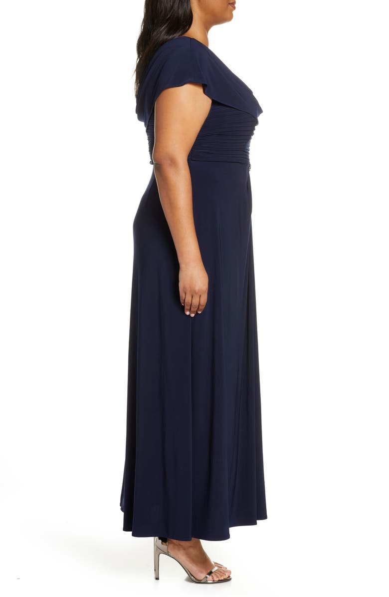 Alex Evenings Cowl Neck Beaded Waist Gown, Alternate, color, Navy