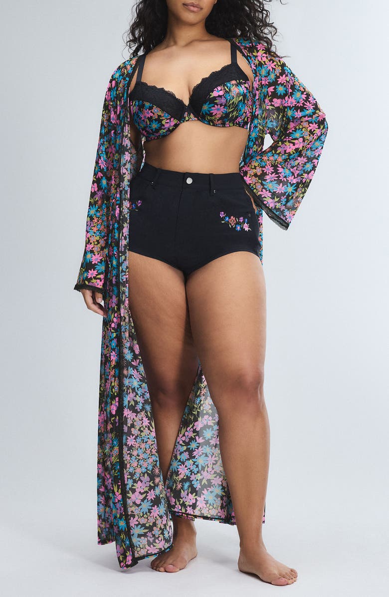 SAVAGE X FENTY On the Prowl Robe, Alternate, color, Black Caviar Flower Ditz Print