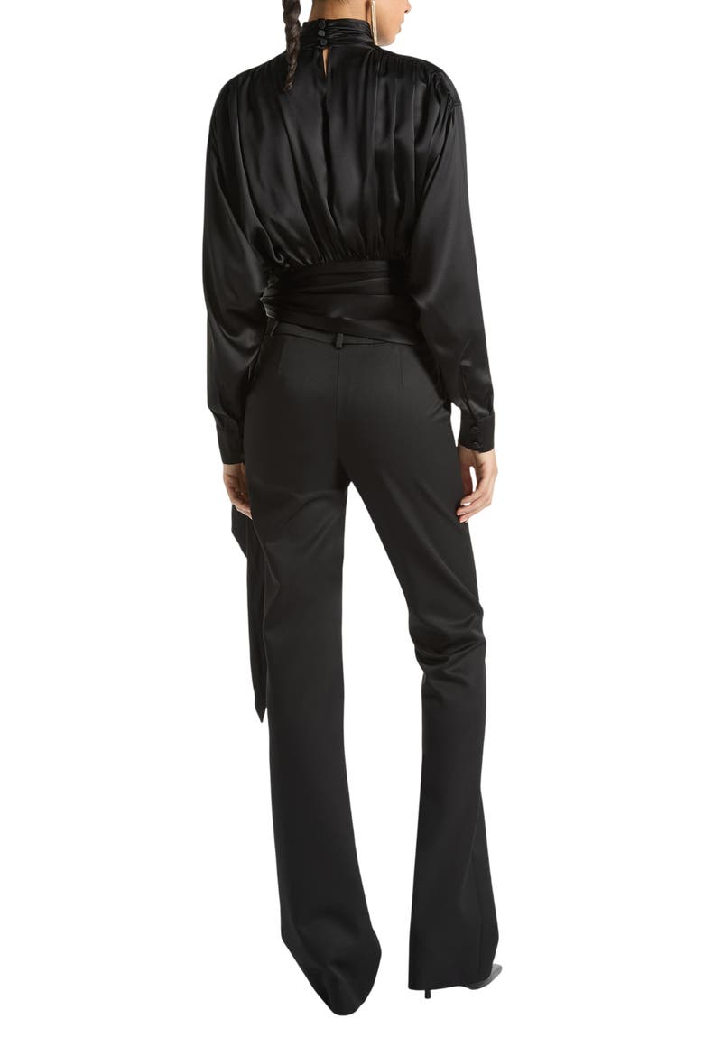 Silk satin blouse with tie detail, Alternate, color, black