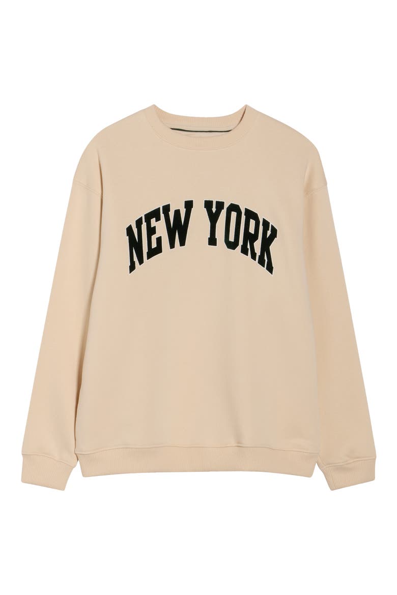 New York Fleece Graphic Sweatshirt, Alternate, color, BEIGE/ BLACK