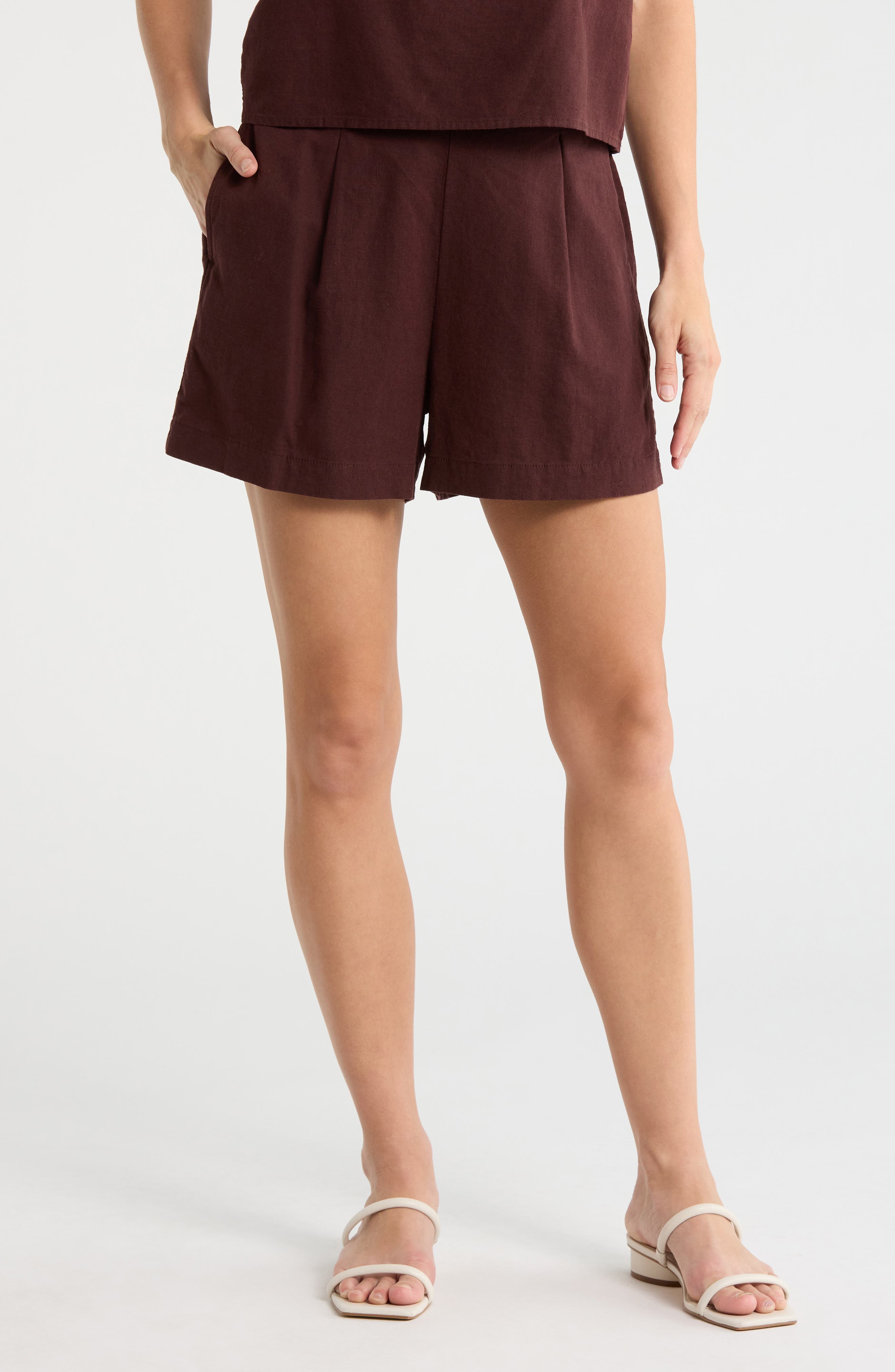 Solid Linen Blend Shorts - image 3