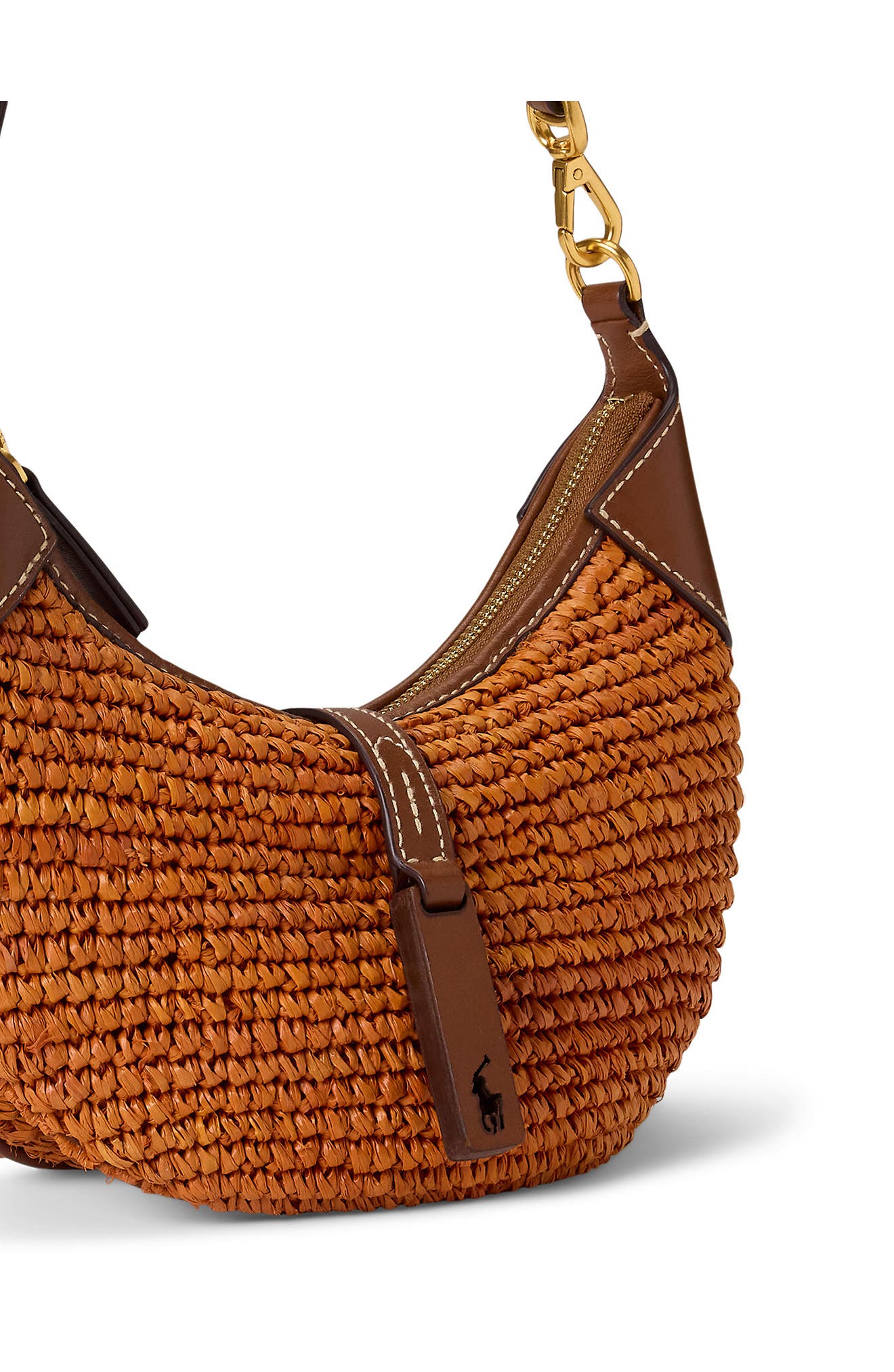 Polo Ralph Lauren Small Polo ID Raffia Shoulder Bag, Alternate, color, Sequoia/ Cuoio
