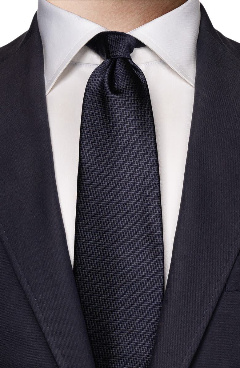 Eton Textured Solid Navy Silk Tie, Alternate, color, Navy