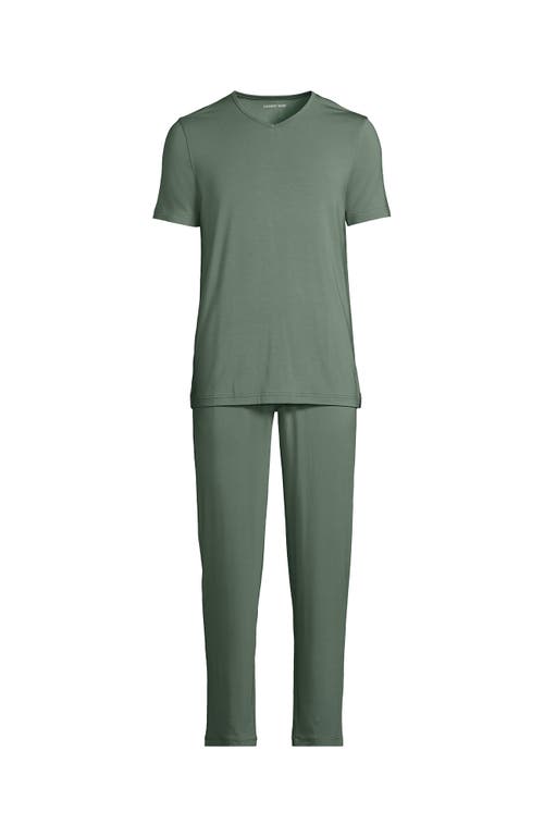 Lands' End Short Sleeve Cooling Knit V-neck Pajama Set In Lily Pad Green
