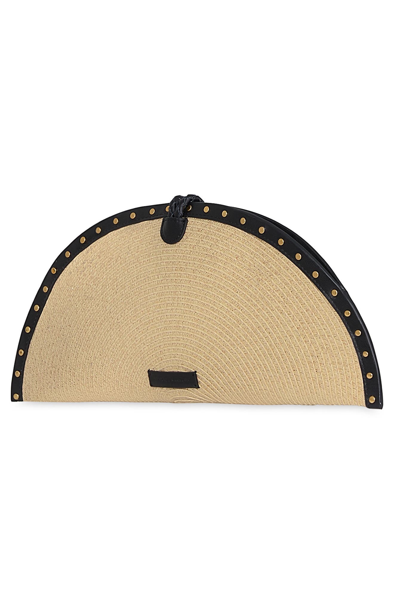 Rebecca Minkoff Half Moon Studded Straw Clutch, Alternate, color, Light Natural/ Black