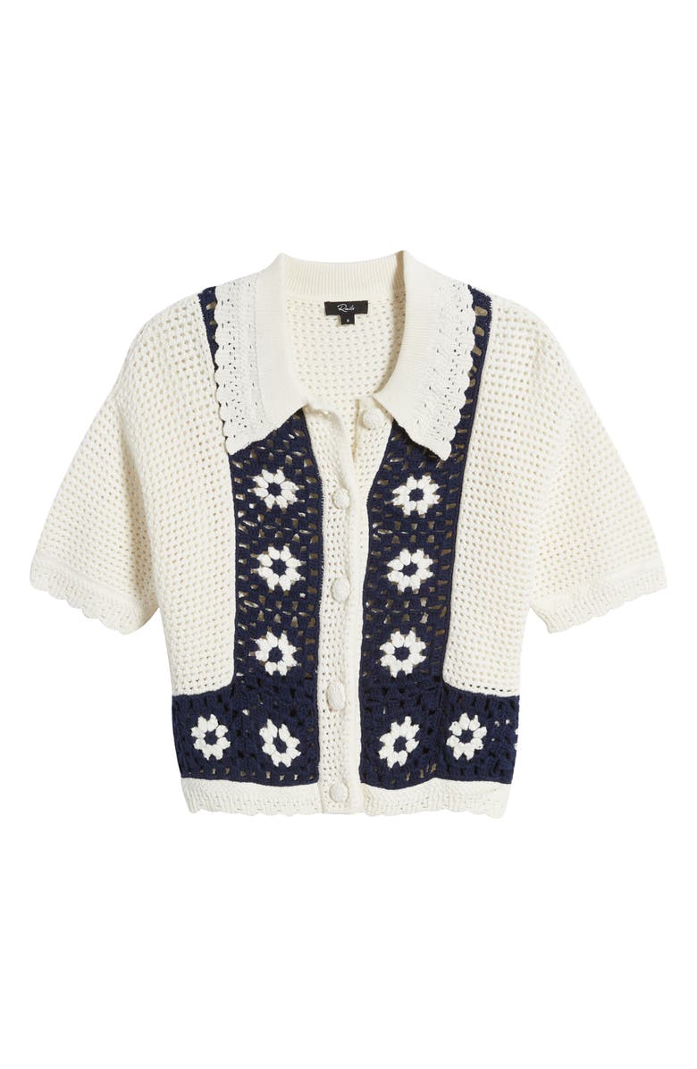 Rails Milan Crochet Accent Open Stitch Short Sleeve Cotton Sweater, Alternate, color,