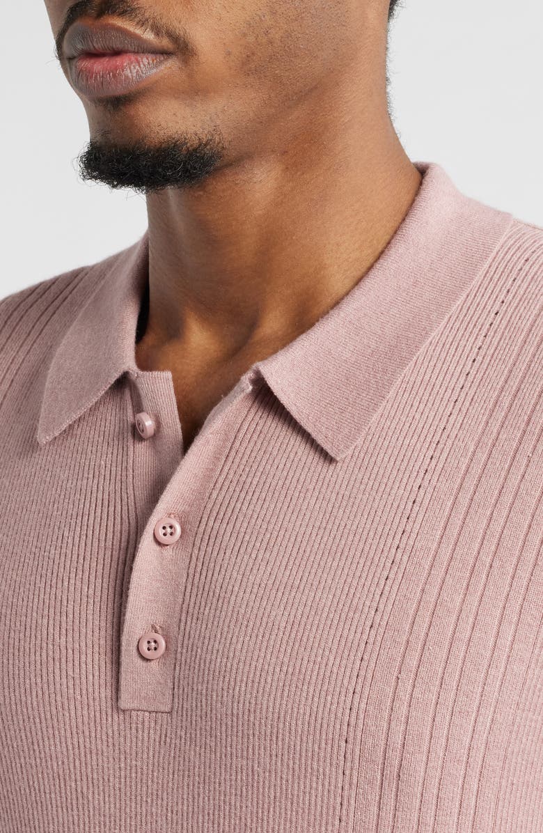 Open Edit Rib Polo Sweater, Alternate, color, Pink Timber