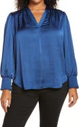 Vince Camuto Smocked Long Sleeve V-Neck Blouse
