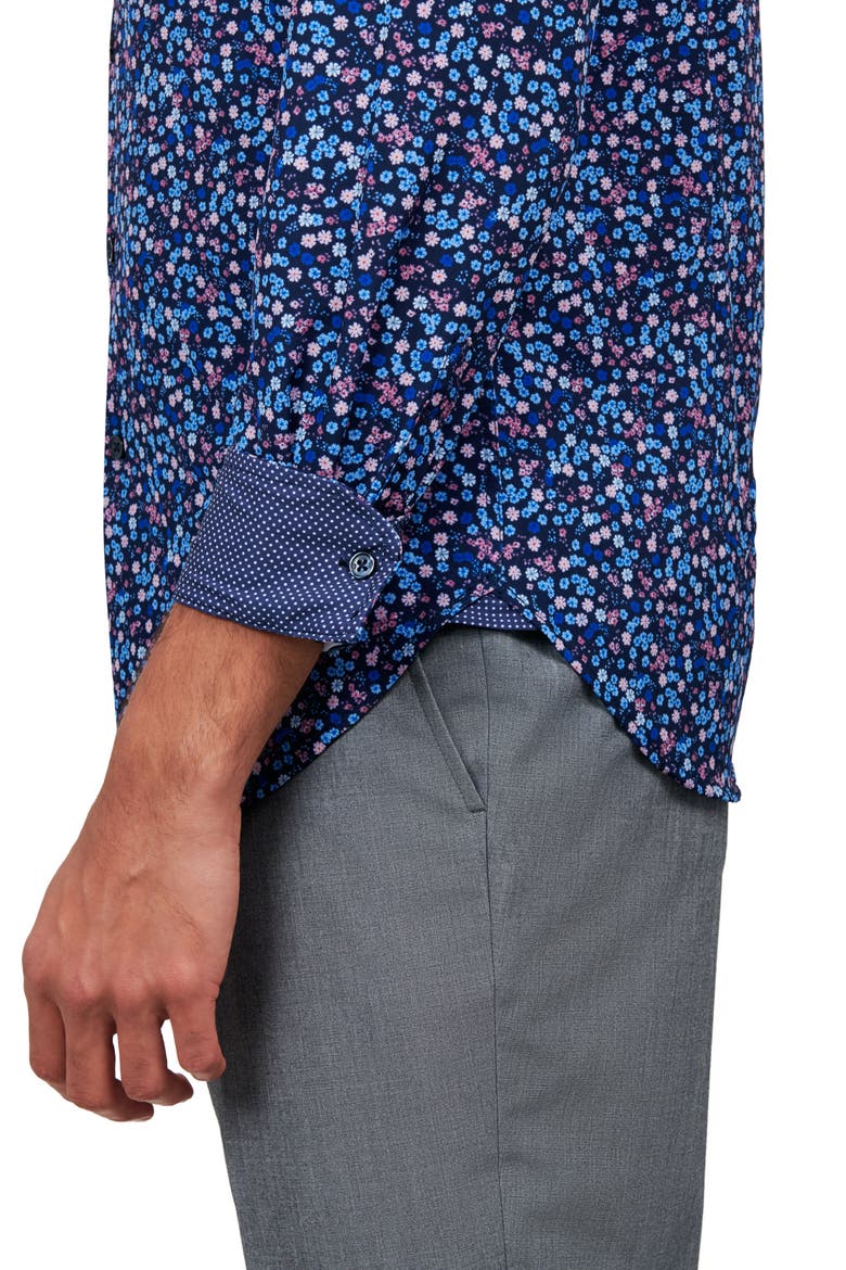 Liberty Floral Print Stretch Performance Dress Shirt, Alternate, color, NAVY