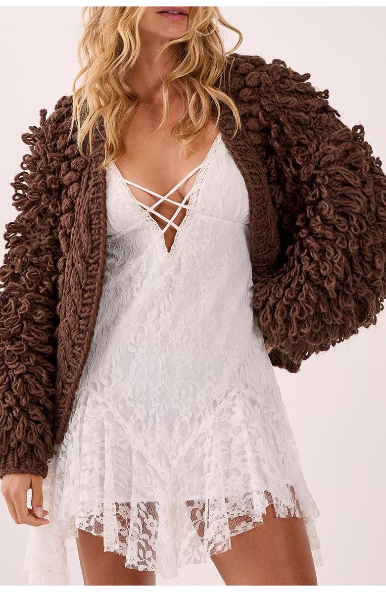 NASTY GAL Chunky Loop Yarn Knitted Cardigan, Alternate, color, Chocolate