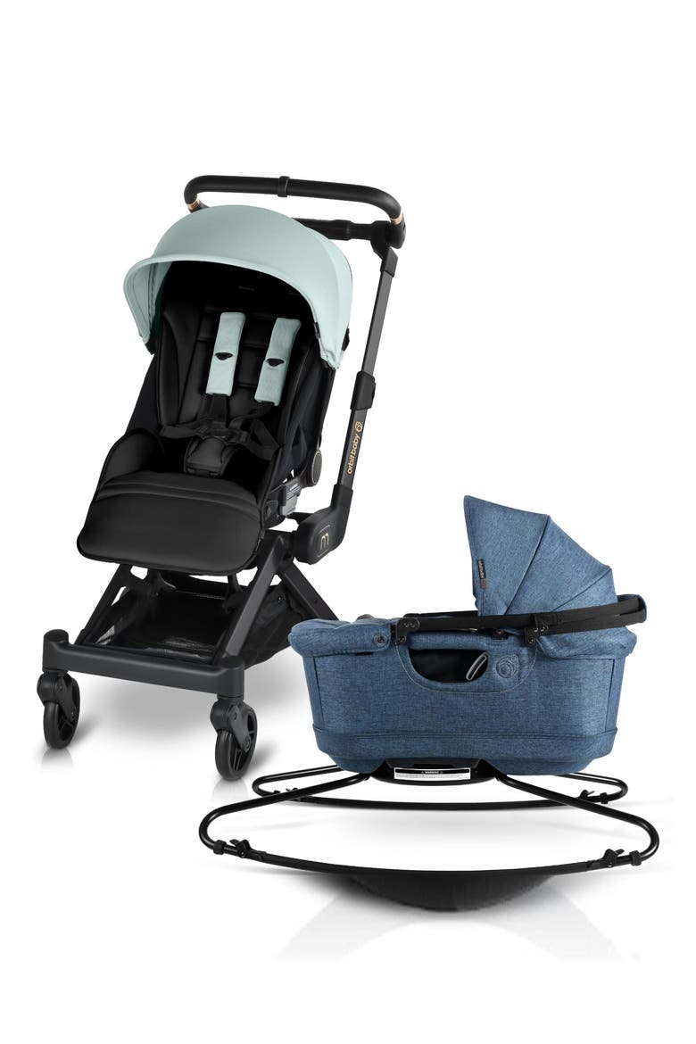 M+ Stroll & Lounge Bassinet & Stroller Travel System, Main, color, SURF/ BLACK L/ NAVY