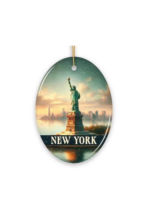 Statue Of Liberty Sunset Skyline Ceramic Ornament