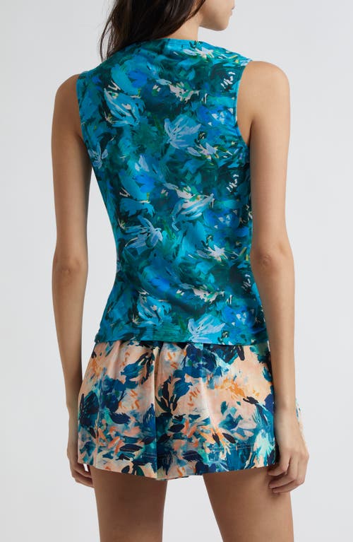 Shop Ulla Johnson Medea Floral Ruched Sleeveless Top In Azul