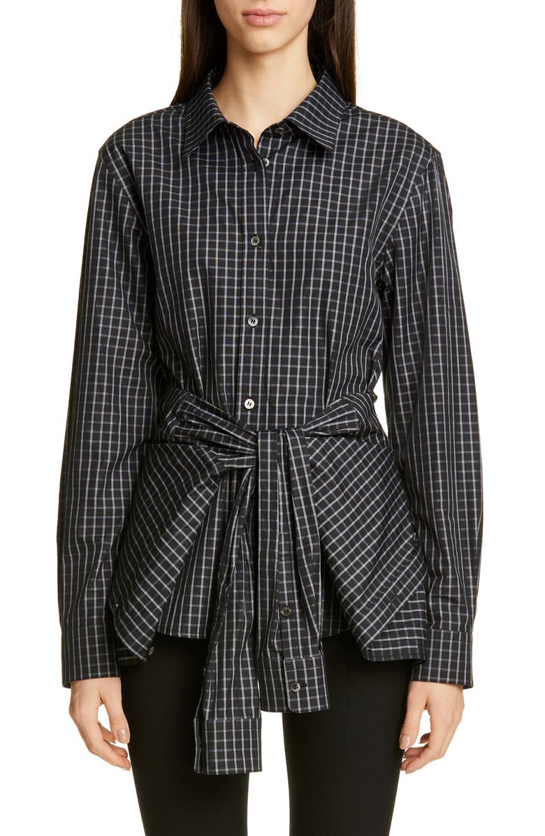 Alexander Wang Plaid Tie Waist Poplin Shirt, Main, color, 