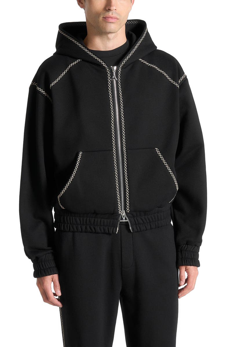 Manière De Voir Ivan Whipstitch Raglan Effect Zip Hoodie, Main, color, 