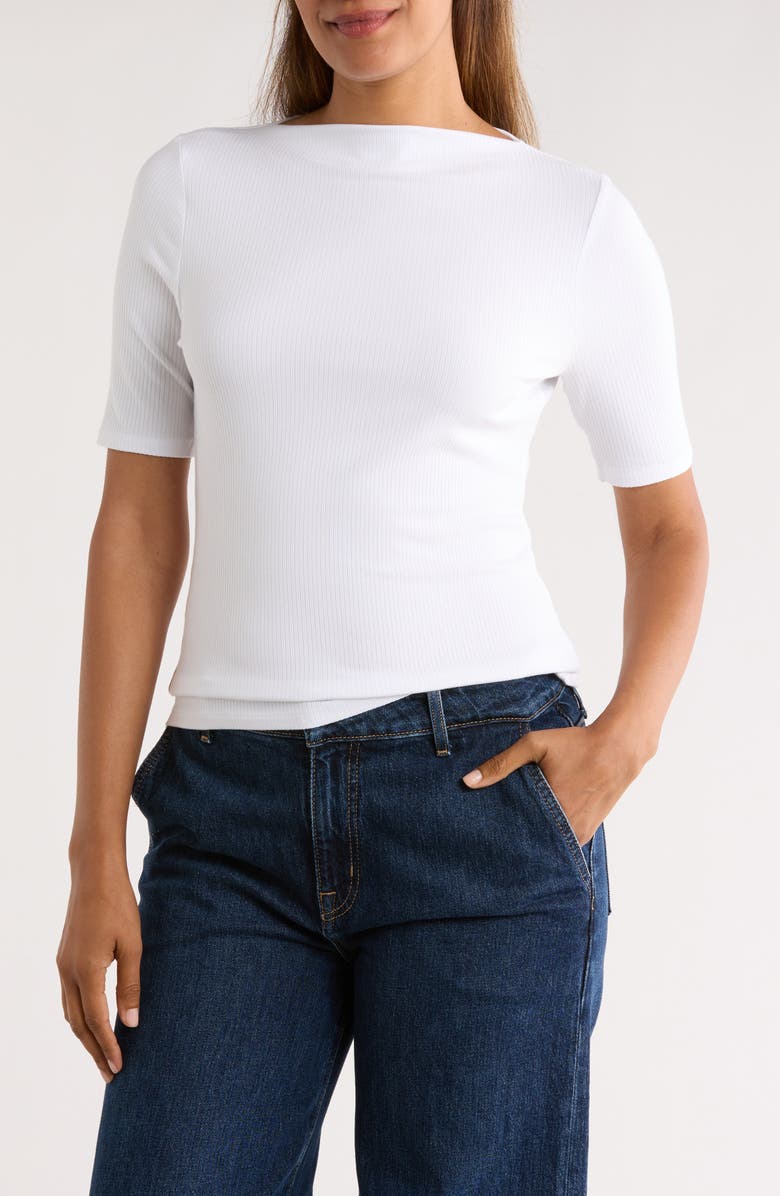 NORDSTROM RACK Boat Neck Ribbed T-Shirt, Main, color, White