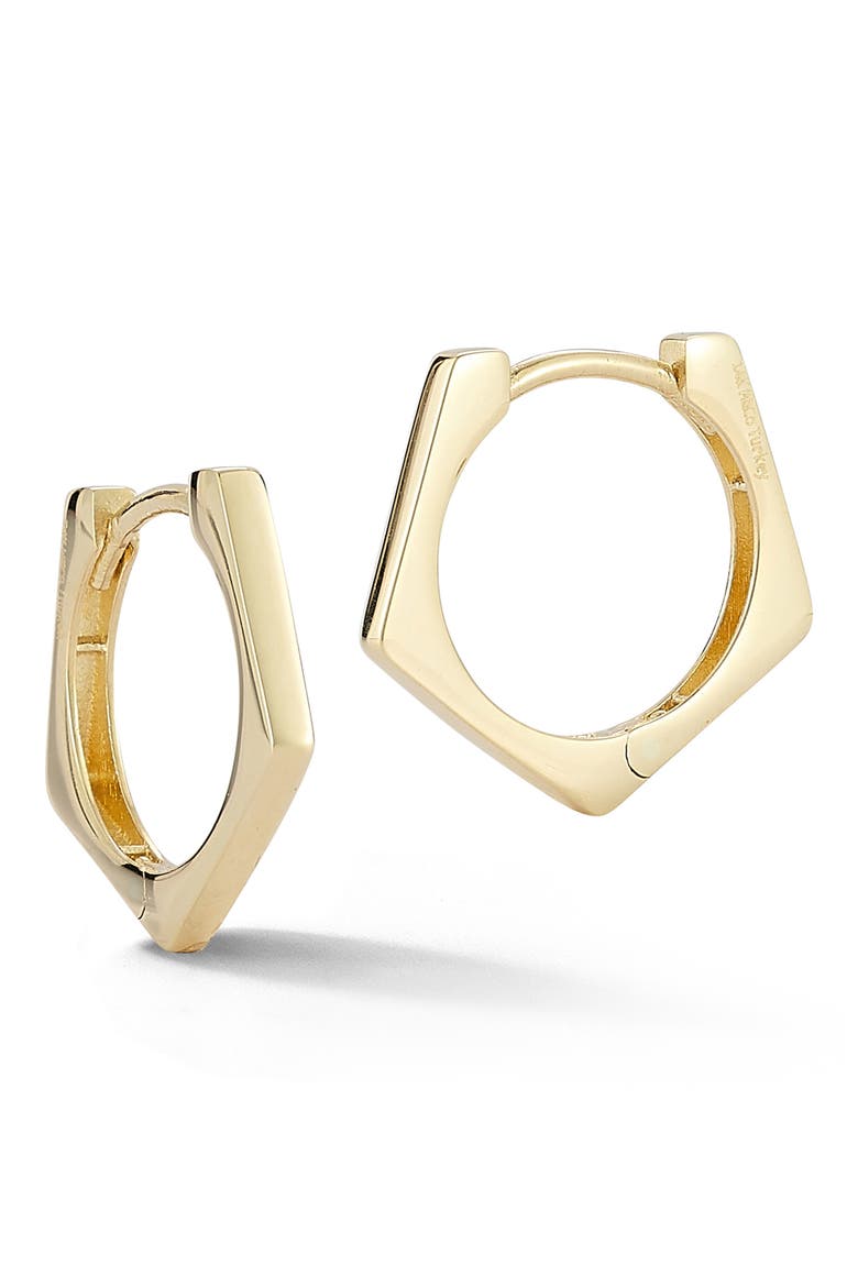 Pentagon Huggie Hoop Earrings, Main, color, GOLD