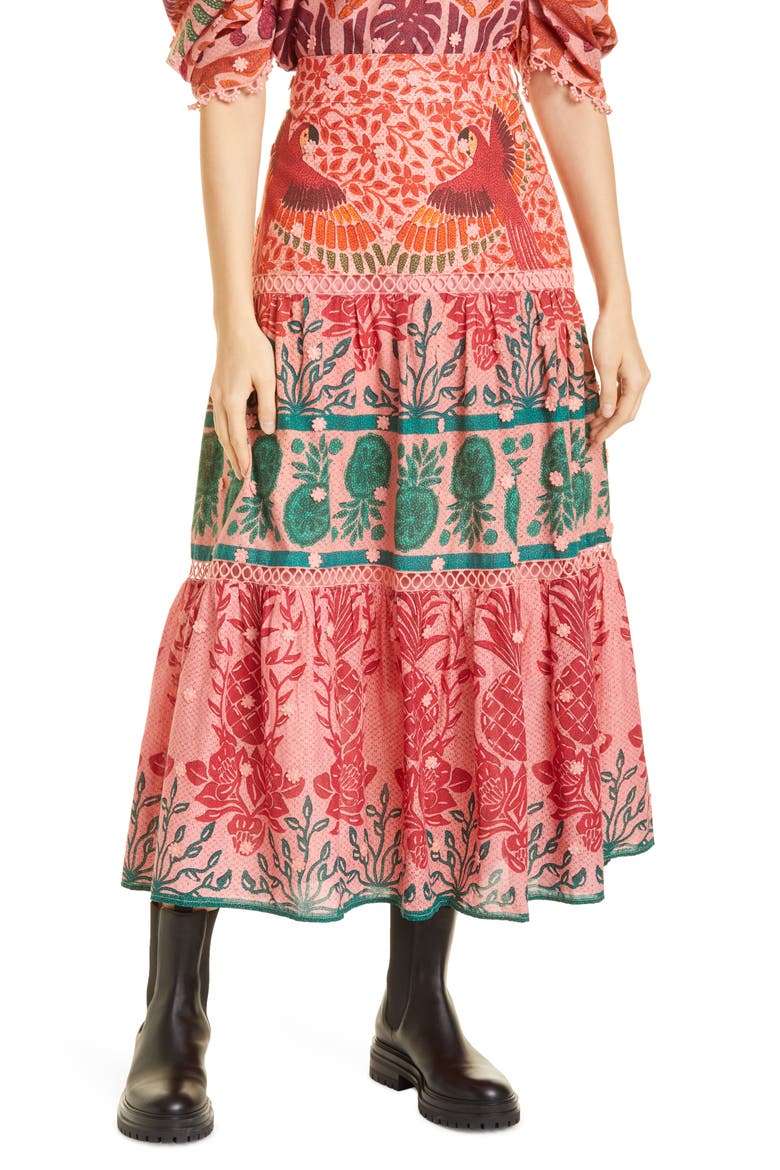 Ainika Macaws Print Cotton Skirt, Main, color, LIGHT PINK