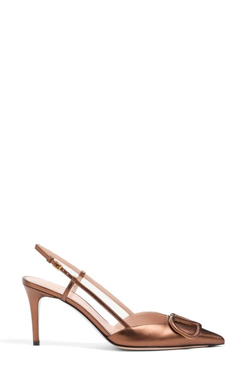 Valentino Garavani Vlogo Signature Slingback Pump In Laminated Nappa Leather 80mm Woman Bronze 42 In Brown