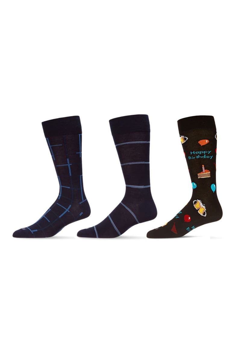Happy Birthday Assorted 3-Pack Crew Socks, Main, color, BLACK-BLACK