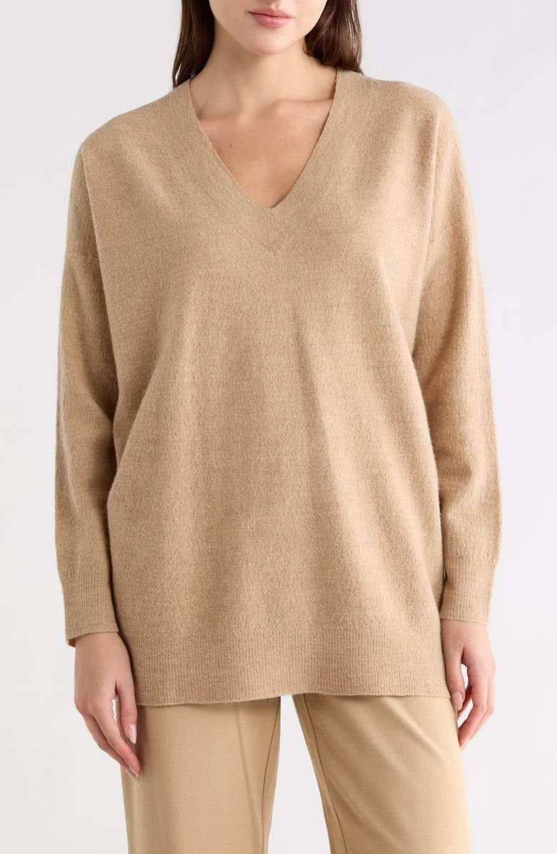 Eileen Fisher V-Neck Wool Sweater, Main, color, Biscuit