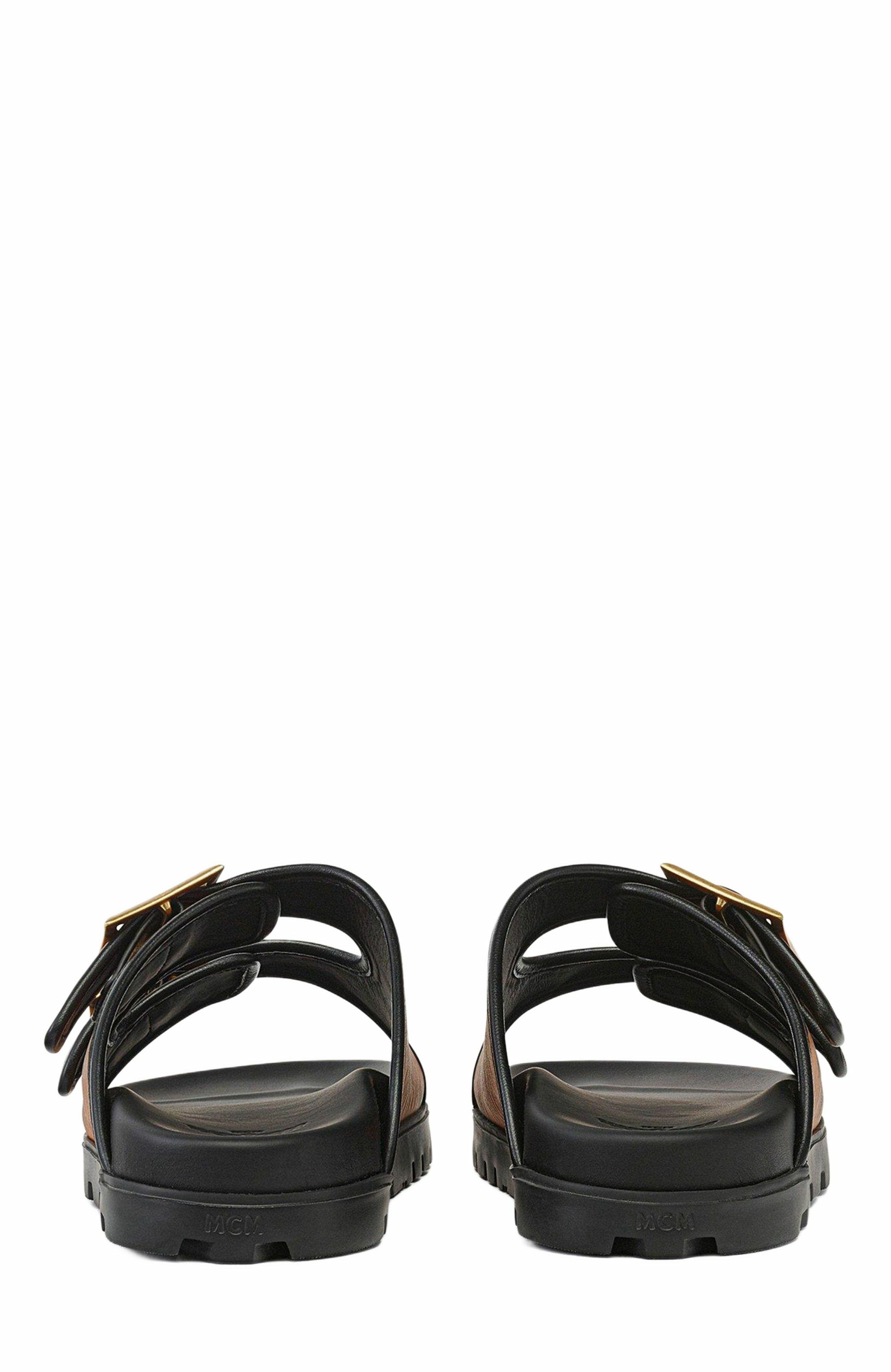 MCM Sandals in Visetos, Alternate, color, Cognac