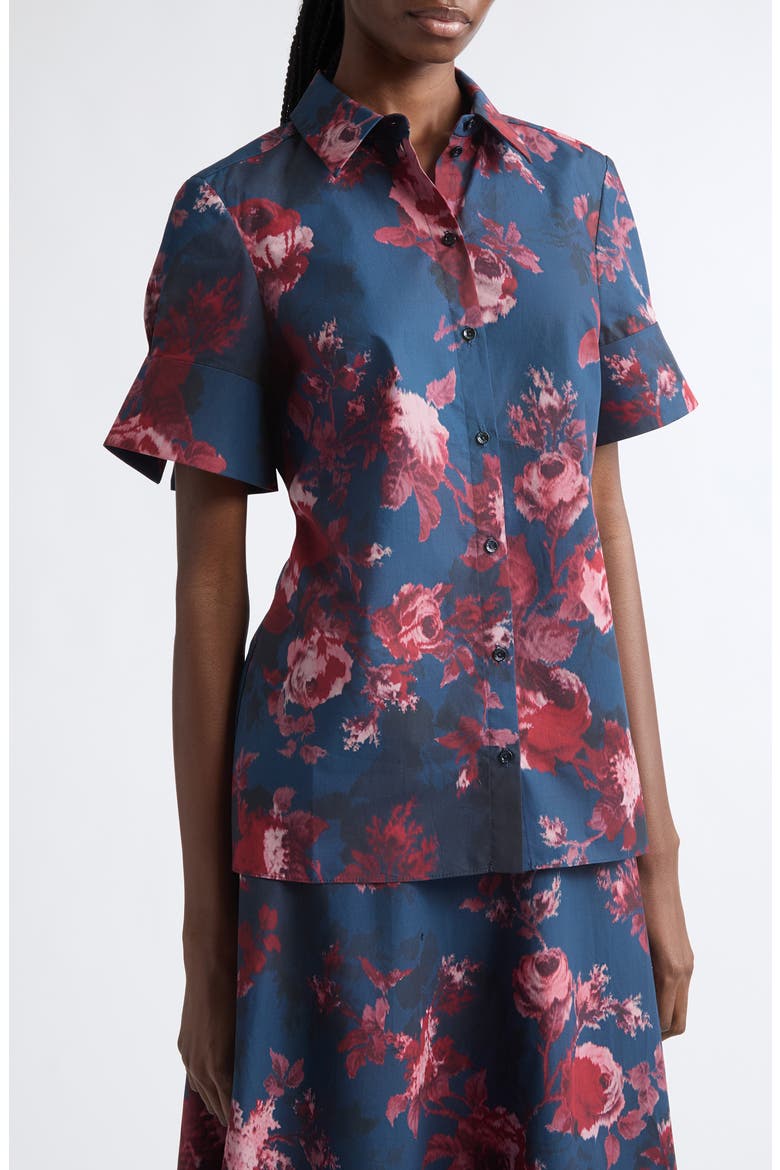 Floral Organic Cotton Poplin Shirt, Alternate, color, MARGOT ROSE NAVY