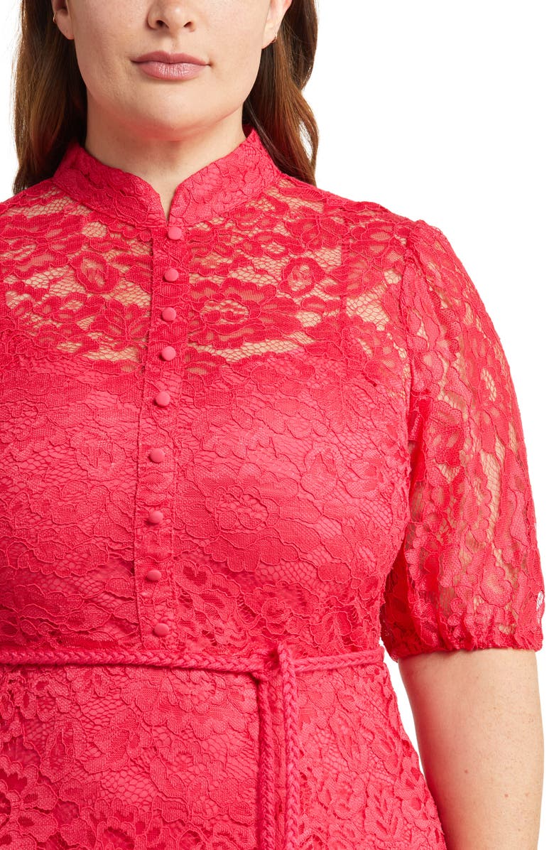 Tahari ASL Scallop Hem Lace Dress, Alternate, color, Raspberry