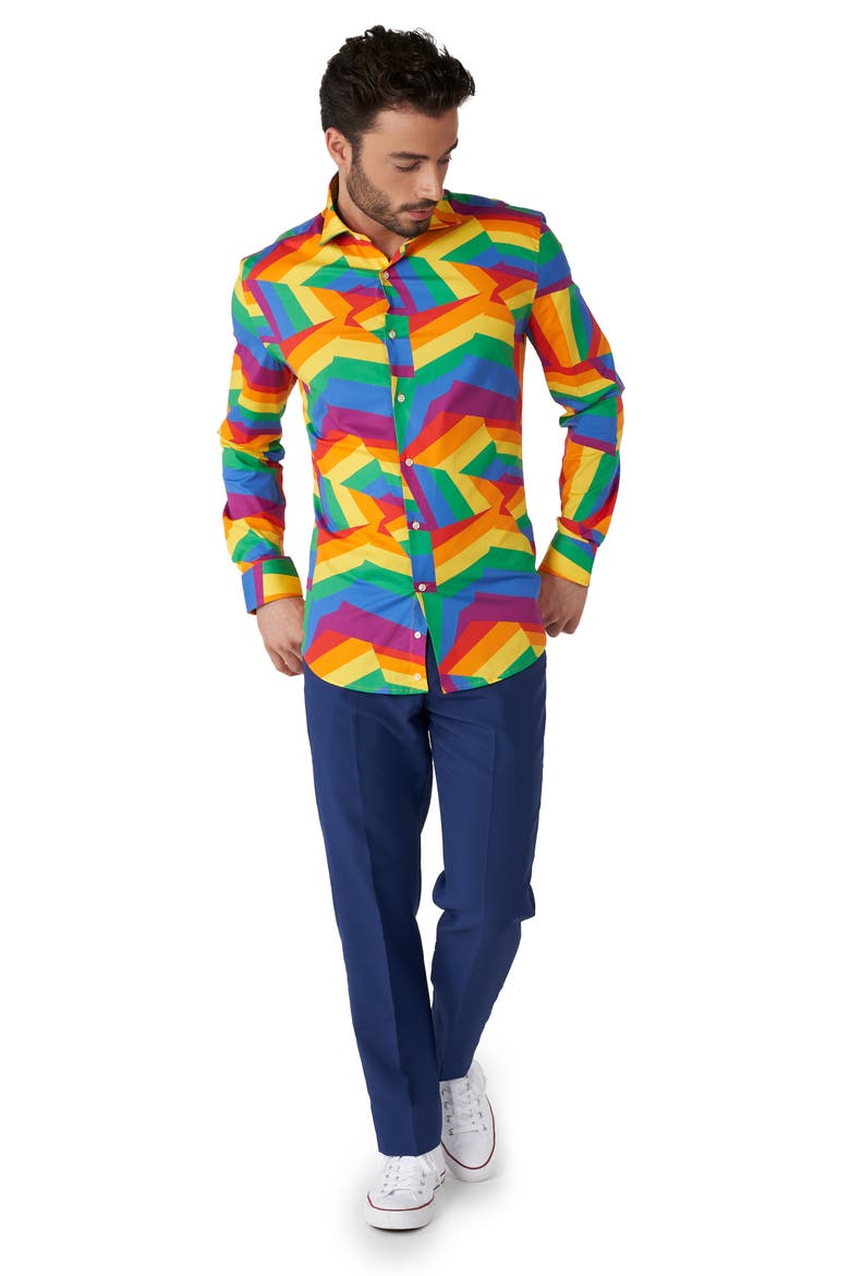 Zigzag Rainbow Stretch Button-Up Shirt, Alternate, color, RAINBOW
