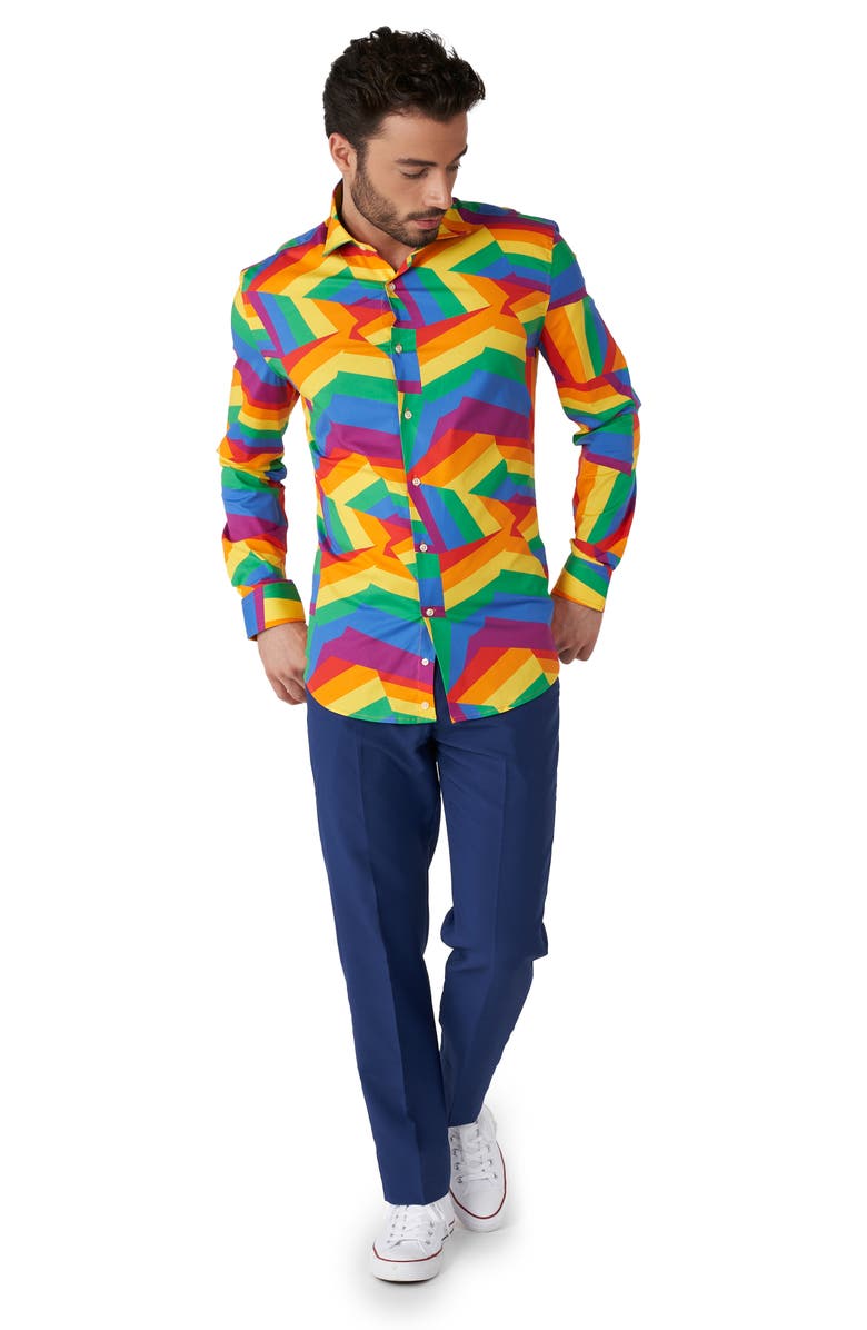 OppoSuits Zigzag Rainbow Stretch Button-Up Shirt, Alternate, color, Rainbow